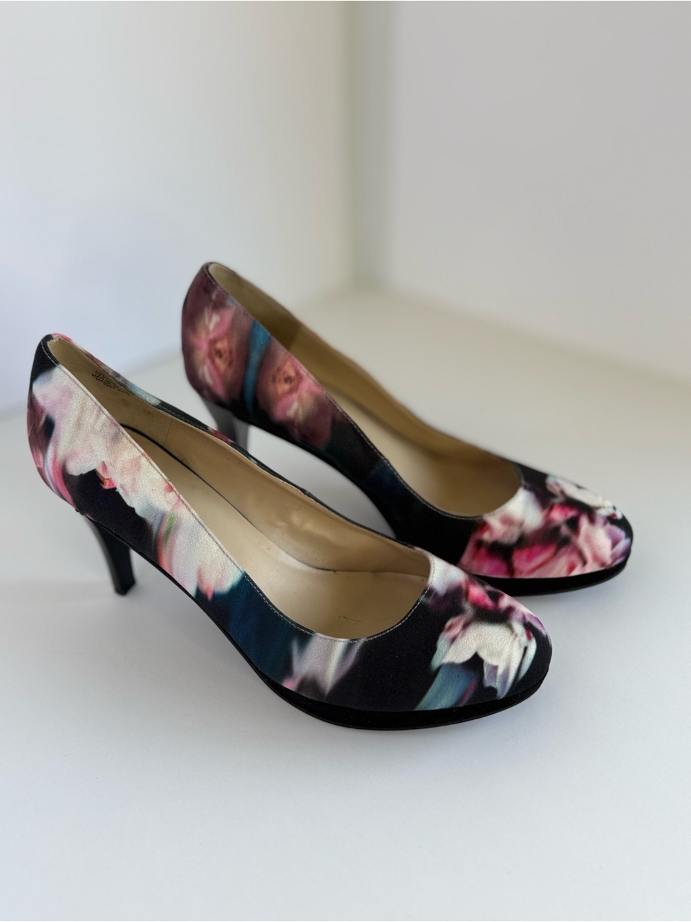 Nine West Floral Platform Heels in Pink and Black